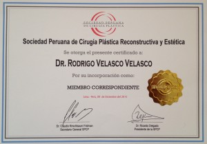 El Dr. Velasco es invitado a incorporarse a la Sociedad Peruana de Cirugía Plástica